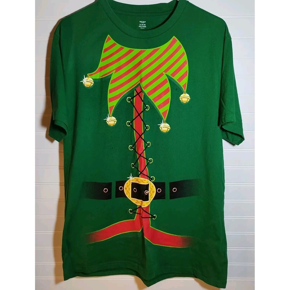 Christmas T-Shirt Elf Print Green Men's Size XL (46-48) Holiday‎ Time